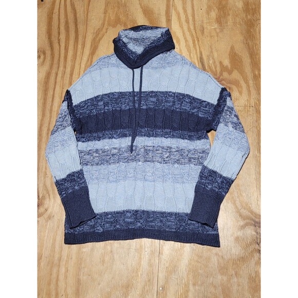 Chaps Striped Cowel Funnel Neck Cable Knit Sweater Blue Women XL @F1 - Picture 2 of 7